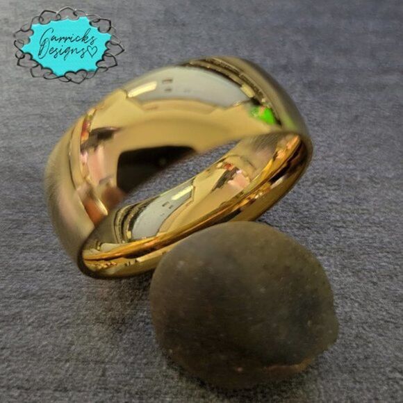 Personalized Men's Gold Titanium Wedding Ring - Wedding Ring For Guys - Picture 6 of 7